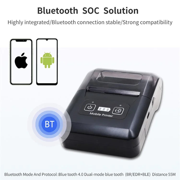 H20 USB + Bluetooth 203DPI Portable Thermal Printer 48mm Receipt Printer