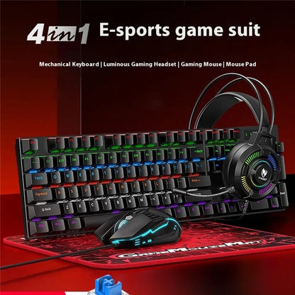 T-WOLF TF700 Backlight USB Wired Gaming Keyboard Mouse Headphone Mouse Pad Set