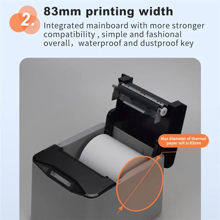ZJ-8370 83mm Receipt Printer USB+LAN+Bluetooth High-Speed Mini Ticket Invoice Bill Printer