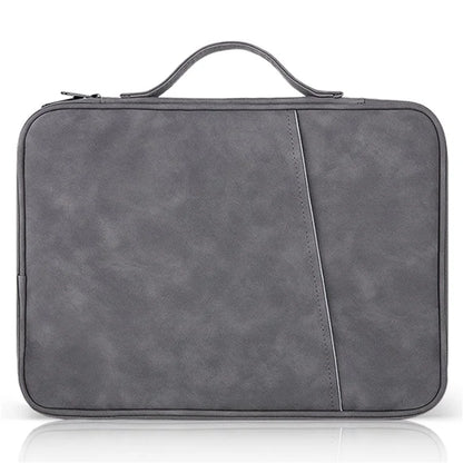 Sheepskin Leather Storage Pouch for 11-inch Laptop 180 Degree Opening Notebook Handbag