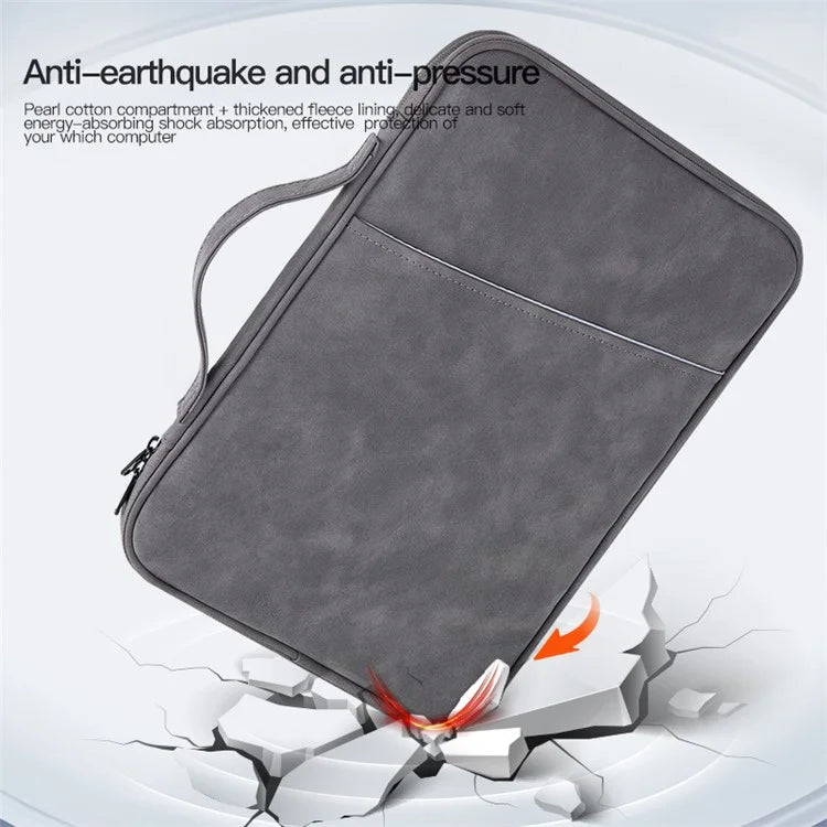 Sheepskin Leather Storage Pouch for 11-inch Laptop 180 Degree Opening Notebook Handbag