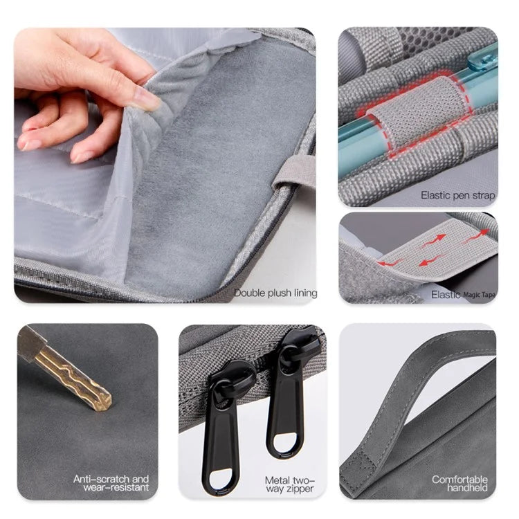 Sheepskin Leather Storage Pouch for 11-inch Laptop 180 Degree Opening Notebook Handbag