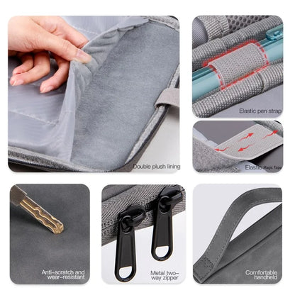 Sheepskin Leather Storage Pouch for 11-inch Laptop 180 Degree Opening Notebook Handbag