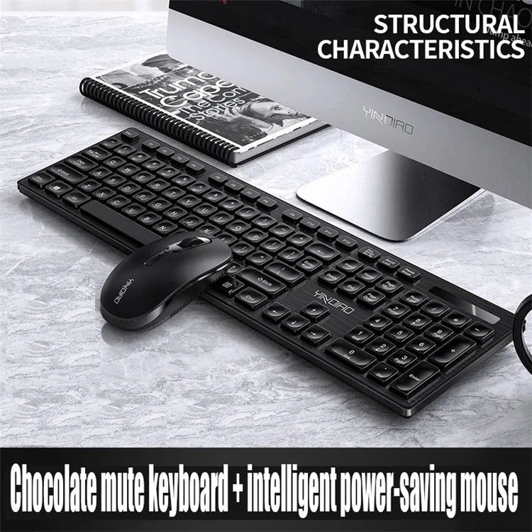 YINDIAO V3Max 2.4G Wireless Smart Sleep Office Keyboard Mouse Set for Computer Laptop