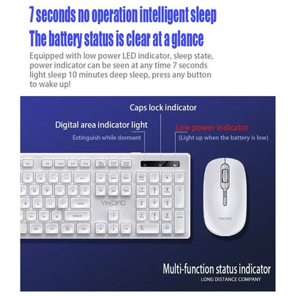 YINDIAO V3Max 2.4G Wireless Smart Sleep Office Keyboard Mouse Set for Computer Laptop