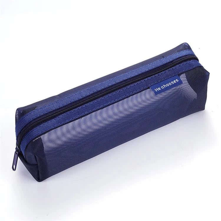 HE CHOOSES D037 Large Square Mesh Pencil Bag Nylon Stationery Storage Bag