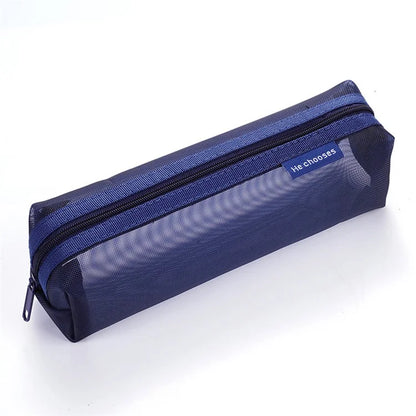 HE CHOOSES D037 Large Square Mesh Pencil Bag Nylon Stationery Storage Bag