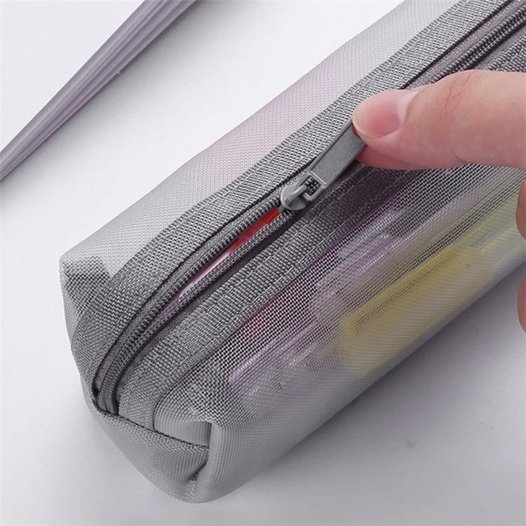 HE CHOOSES D037 Large Square Mesh Pencil Bag Nylon Stationery Storage Bag