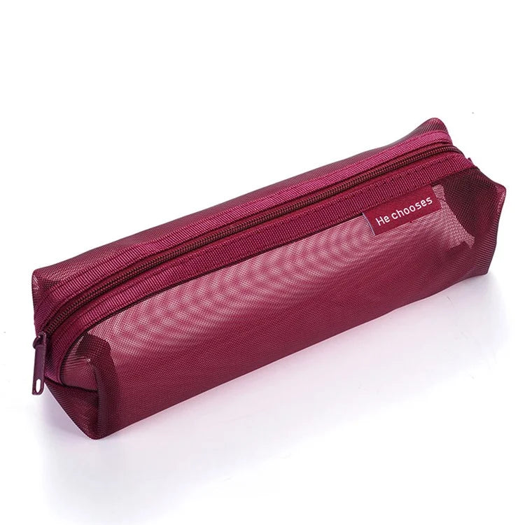 HE CHOOSES D037 Large Square Mesh Pencil Bag Nylon Stationery Storage Bag