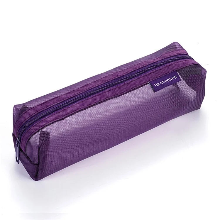 HE CHOOSES D037 Large Square Mesh Pencil Bag Nylon Stationery Storage Bag
