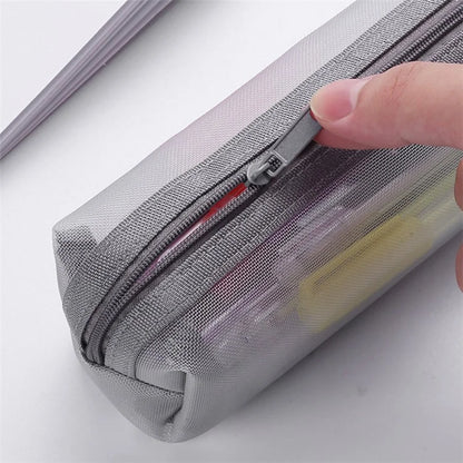HE CHOOSES D037 Large Square Mesh Pencil Bag Nylon Stationery Storage Bag