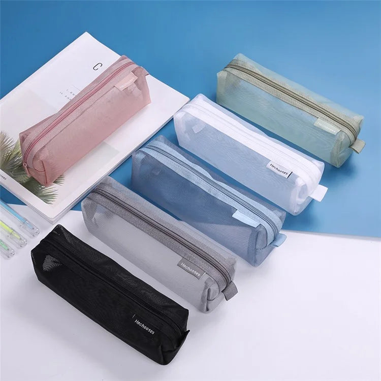 HE CHOOSES D037 Large Square Mesh Pencil Bag Nylon Stationery Storage Bag