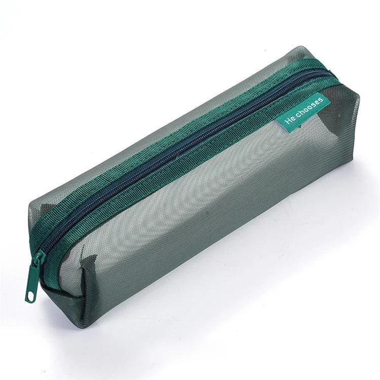 HE CHOOSES D037 Large Square Mesh Pencil Bag Nylon Stationery Storage Bag