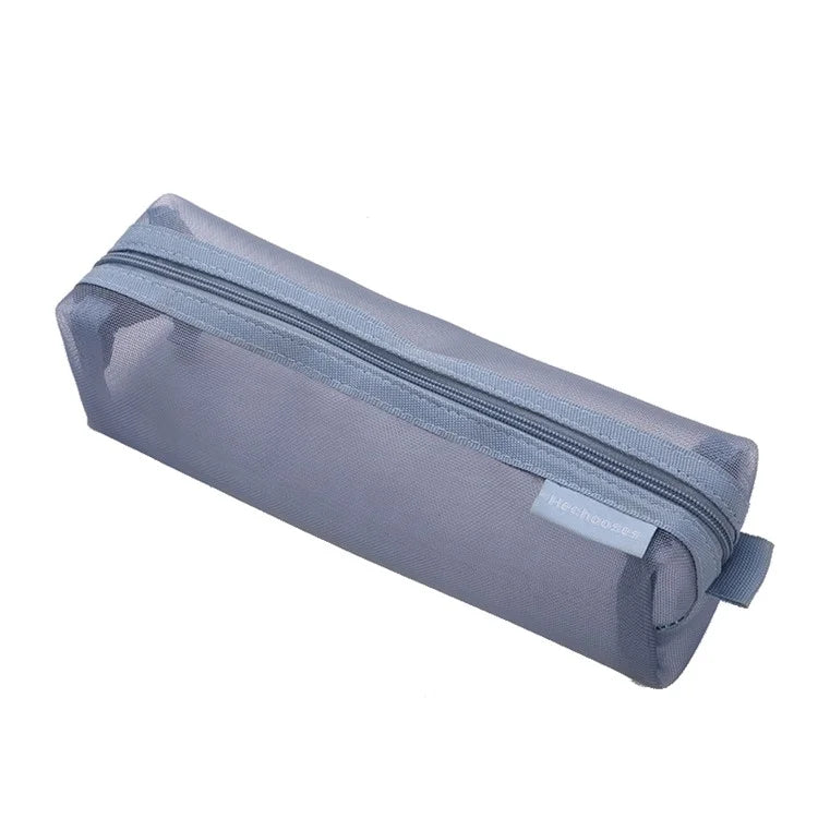 HE CHOOSES D037 Large Square Mesh Pencil Bag Nylon Stationery Storage Bag Blue