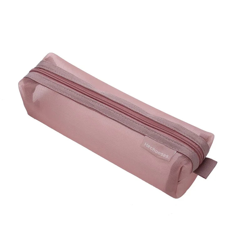 HE CHOOSES D037 Large Square Mesh Pencil Bag Nylon Stationery Storage Bag