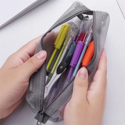 HE CHOOSES D037 Large Square Mesh Pencil Bag Nylon Stationery Storage Bag