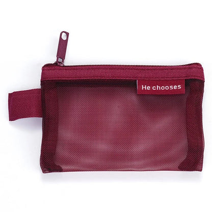 HE CHOOSES D013 Nylon Coin Purse Square Mesh Storage Bag Mini Zipper Pouch