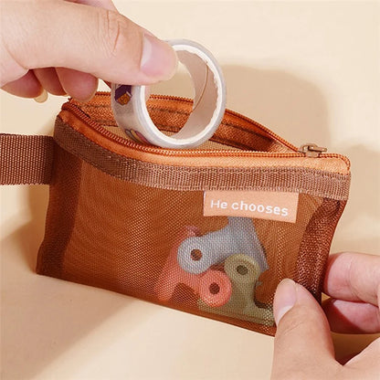 HE CHOOSES D013 Nylon Coin Purse Square Mesh Storage Bag Mini Zipper Pouch
