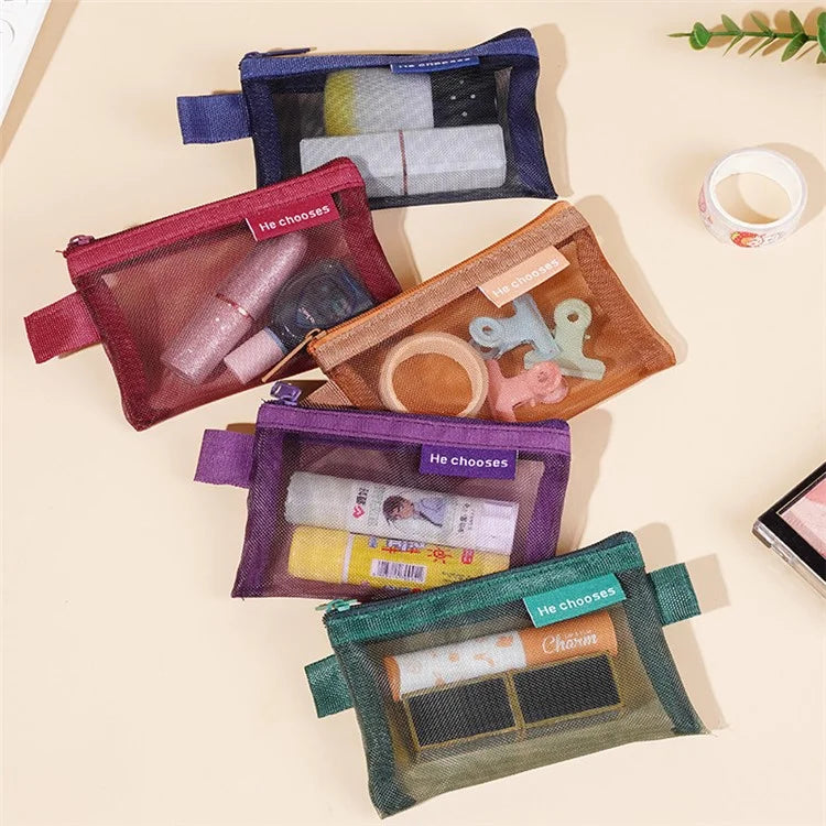 HE CHOOSES D013 Nylon Coin Purse Square Mesh Storage Bag Mini Zipper Pouch