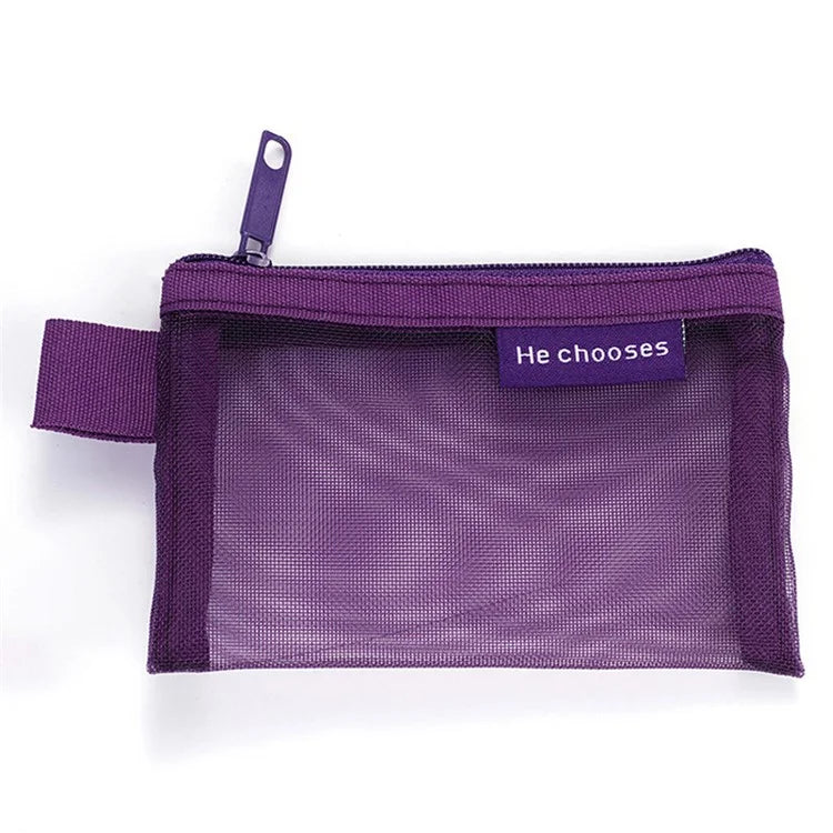 HE CHOOSES D013 Nylon Coin Purse Square Mesh Storage Bag Mini Zipper Pouch