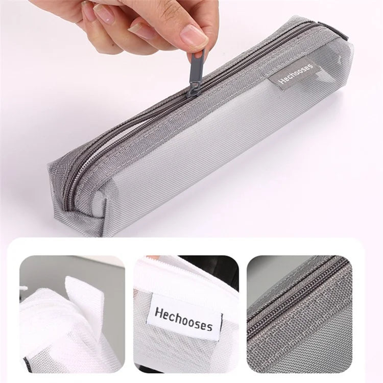 HE CHOOSES D016 Mini Square Mesh Nylon Pencil Bag Student Stationery Storage Bag