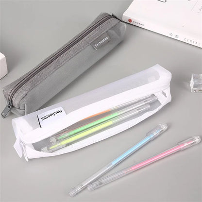 HE CHOOSES D016 Mini Square Mesh Nylon Pencil Bag Student Stationery Storage Bag