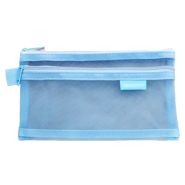 HE CHOOSES D005 Double Layer Nylon Mesh Student Stationery Storage Bag