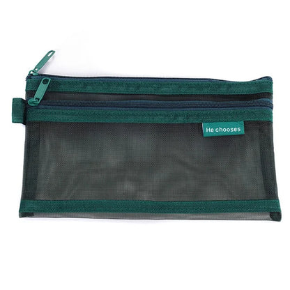 HE CHOOSES D005 Double Layer Nylon Mesh Student Stationery Storage Bag