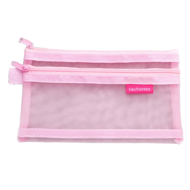 HE CHOOSES D005 Double Layer Nylon Mesh Student Stationery Storage Bag