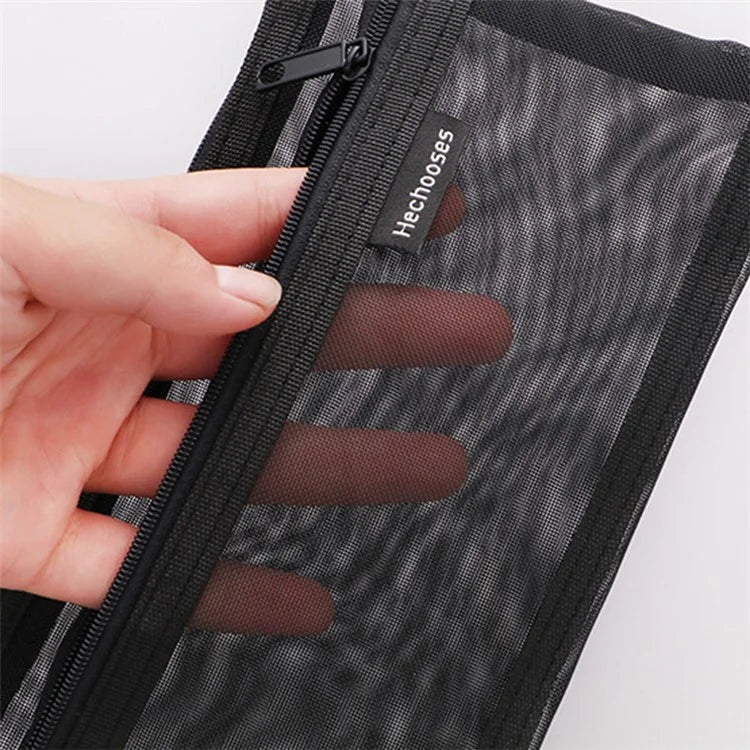 HE CHOOSES D005 Double Layer Nylon Mesh Student Stationery Storage Bag