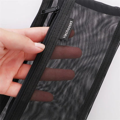 HE CHOOSES D005 Double Layer Nylon Mesh Student Stationery Storage Bag