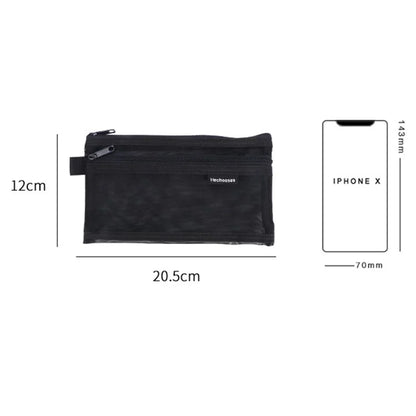 HE CHOOSES D005 Double Layer Nylon Mesh Student Stationery Storage Bag