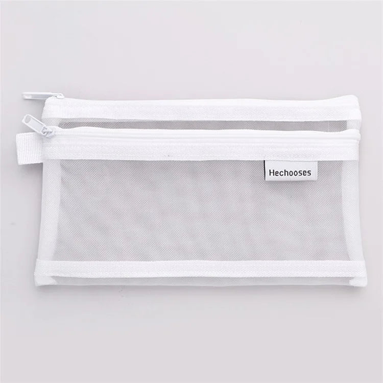 HE CHOOSES D005 Double Layer Nylon Mesh Student Stationery Storage Bag