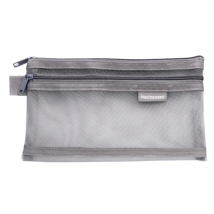 HE CHOOSES D005 Double Layer Nylon Mesh Student Stationery Storage Bag