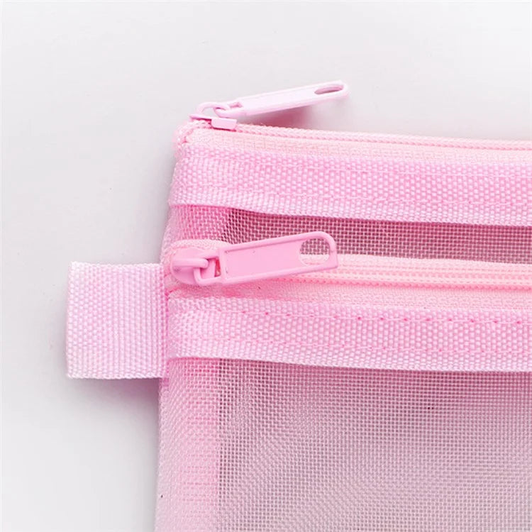 HE CHOOSES D005 Double Layer Nylon Mesh Student Stationery Storage Bag