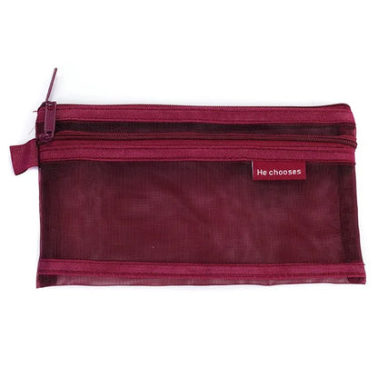 HE CHOOSES D005 Double Layer Nylon Mesh Student Stationery Storage Bag