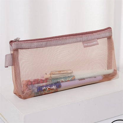 HE CHOOSES D001 Nylon Mesh Pencil Case Student Stationery Storage Bag
