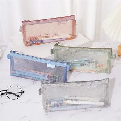 HE CHOOSES D001 Nylon Mesh Pencil Case Student Stationery Storage Bag