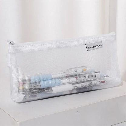 HE CHOOSES D001 Nylon Mesh Pencil Case Student Stationery Storage Bag