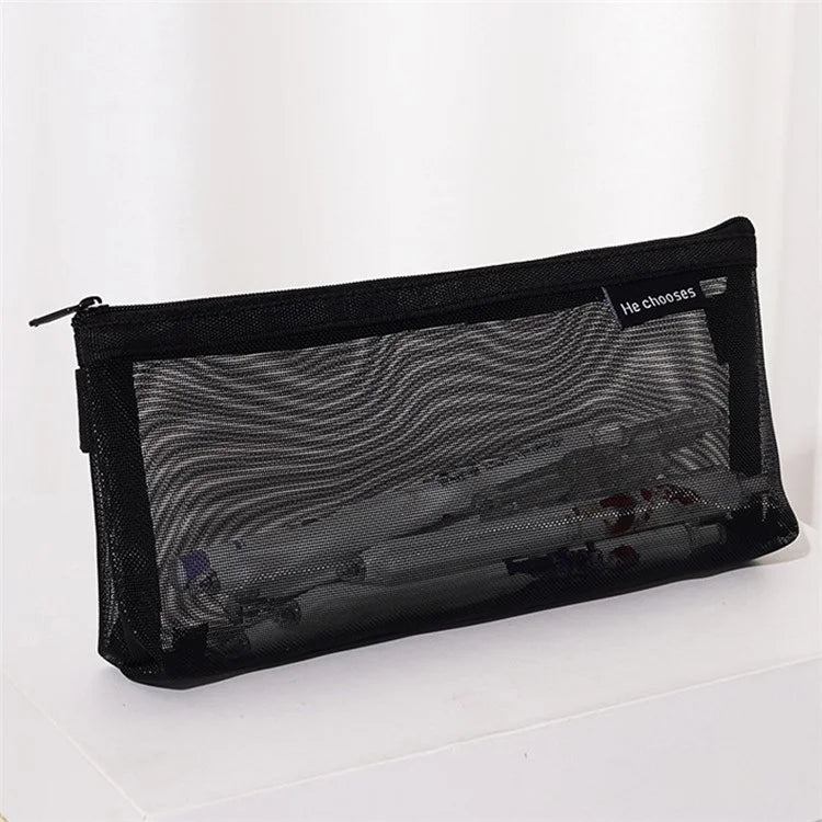 HE CHOOSES D001 Nylon Mesh Pencil Case Student Stationery Storage Bag