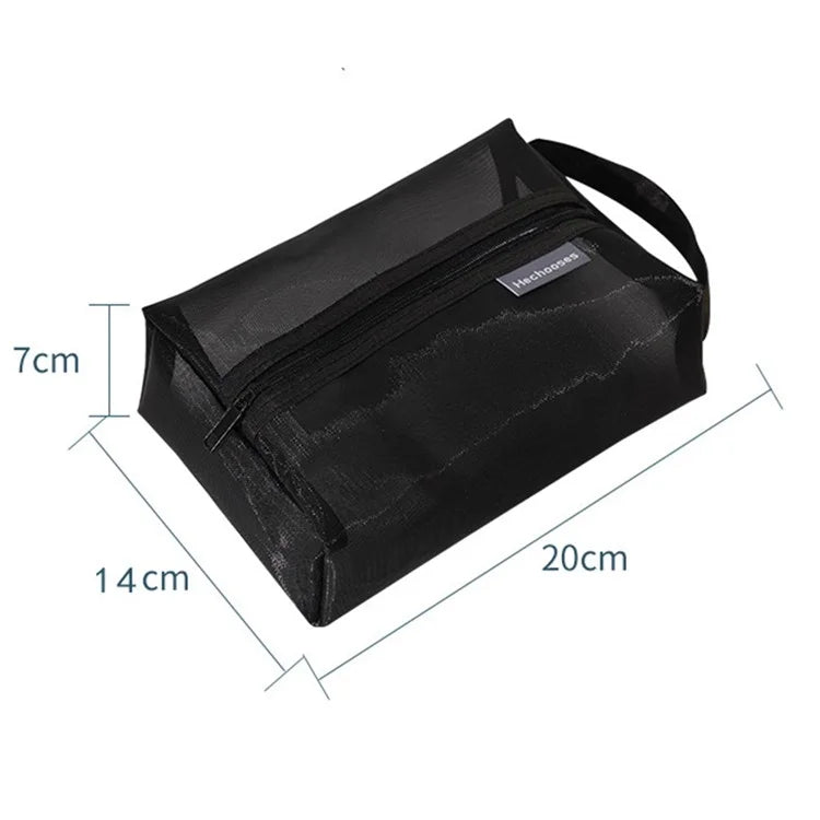 HE CHOOSES D053 Three-Dimensional Square Mesh Storage Bag Pencil Case, Size XL