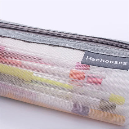 HE CHOOSES D048 Nylon Mesh Student Pencil Stationery Storage Bag with Hand Strap