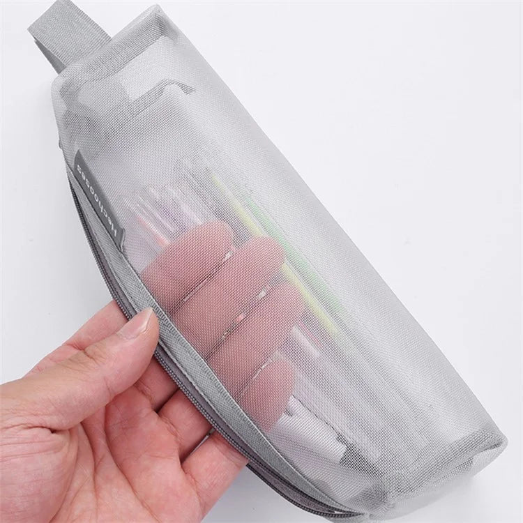 HE CHOOSES D048 Nylon Mesh Student Pencil Stationery Storage Bag with Hand Strap