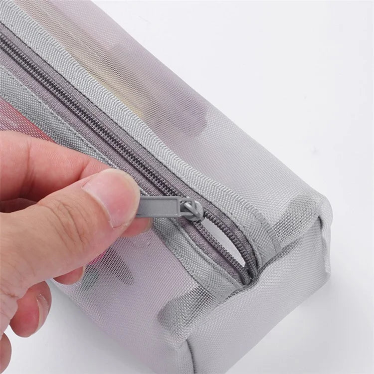 HE CHOOSES D048 Nylon Mesh Student Pencil Stationery Storage Bag with Hand Strap