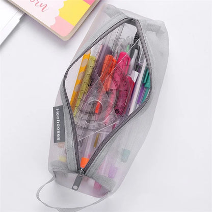 HE CHOOSES D048 Nylon Mesh Student Pencil Stationery Storage Bag with Hand Strap