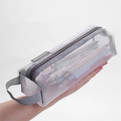 HE CHOOSES D048 Nylon Mesh Student Pencil Stationery Storage Bag with Hand Strap