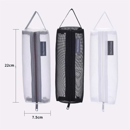 HE CHOOSES D048 Nylon Mesh Student Pencil Stationery Storage Bag with Hand Strap