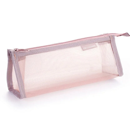 D002 Zipper Pencil Case Clear Mesh Pencil Pouch Stationery Cosmetic Nylon Storage Bag