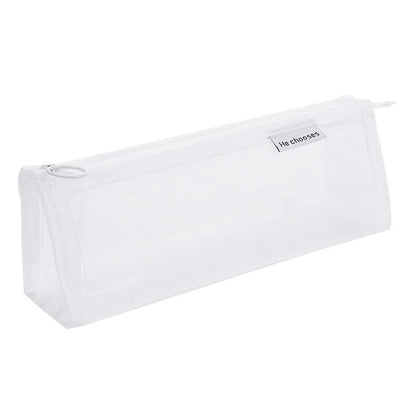 D002 Zipper Pencil Case Clear Mesh Pencil Pouch Stationery Cosmetic Nylon Storage Bag