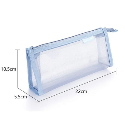 D002 Zipper Pencil Case Clear Mesh Pencil Pouch Stationery Cosmetic Nylon Storage Bag